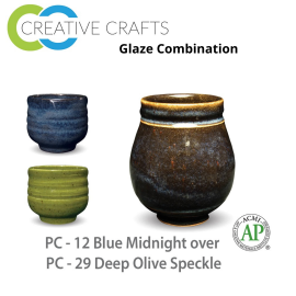 Blue Midnight PC-12 over Deep Olive Speckle-29 Pottery Cone 5 Glaze Combination
